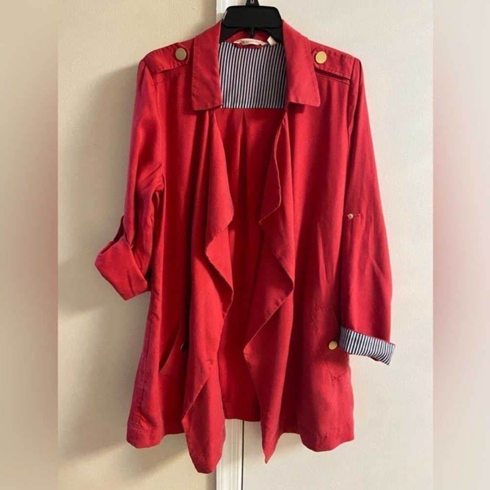 Soft Surroundings red drape blazer with Gold Buttons Medium